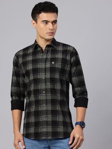 Image of Majestic Man Men Comfort Slim Fit Opaque Checked Pure Cotton Casual Shirt