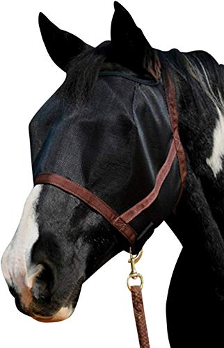 Kensington Natural Look CatchMask Horse Fly Mask — Innovative Combination Fly Mask and Catch Halter with Double Locking Lead Rope Fastener — 2 Sizes (Black, Large)