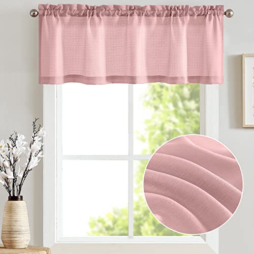 Jinchan Pink Valance Curtain For Kitchen Living Room Bathroom 18 Inch Linen Textured Semi-Sheer Window Valance Privacy Farmhouse Casual Weave Half Window Curtain Country Valance 1 Panel Rod Pocket #TOP1