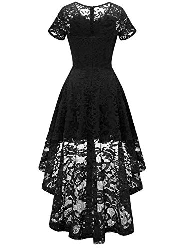 Muadress 6066 Women's Vintage Cocktail Dress Floral Lace V Neck Hi-Lo Party Dress Black Large #TOP3