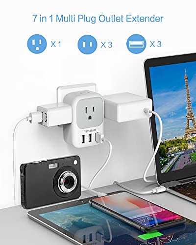 Multi Plug Outlet Extender With Usb, Tessan Electrical 4 Box Splitter 3 Usb Wall Charger, Multiple Charging Station For Cruise, Travel, Office, Dorm Essentials #TOP2