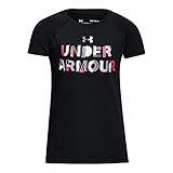 Under Armour Girls' Asymmetric Branded T-Shirt, Black (001)/White, Youth Medium
