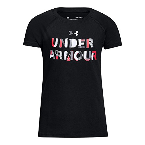 Under Armour Girls' Asymmetric Branded T-Shirt, Black (001)/White, Youth Medium
