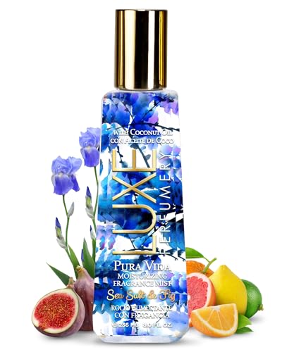 Luxe Perfumery Pura Vida Sea Salt & Fig Moisturizing Fragrance Mist – Fresh Marine Fruity Floral Body Spray with Citrus, Fig & Salty Marine Notes – Hydrating Skin Mist for Women, Made in USA, 8 Fl Oz