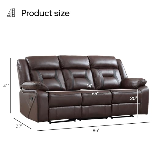 Image of EBELLO Faux Leather Manual Reclining Sofa, 3 Seat Recliner Sofa Chair, Couch Furniture for Living Room, Furniture, Meeting Room, Dark Brown (3 Seat Sofa)