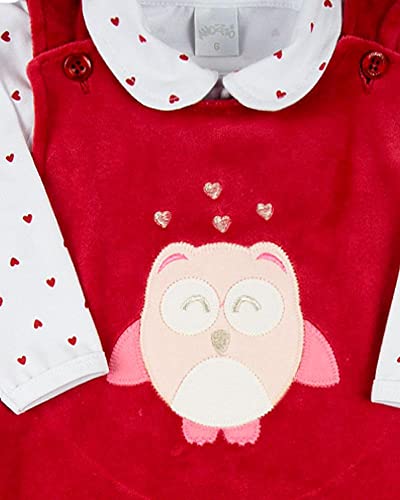 Macacao Bebe Menina Salopete Plush e Body Suedine Bordado Corujinha - Bordo G