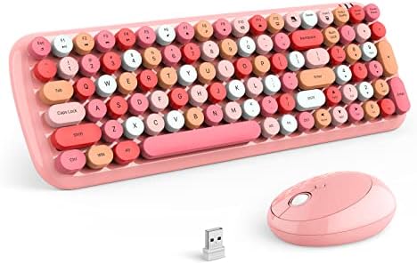MOFii Wireless Keyboard and Mouse Combo, 2.4Ghz Pink Colorful Keyboard with Multi-Media Function Keys and Number Pad Compared for PC Computer Windows