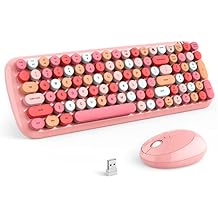 MOFII Wireless Keyboard and Mouse Combo, 2.4GHz Retro Typewriter Keyboard and Cute Mouse for Computer PC Desktops Laptop WindowsPink Mix