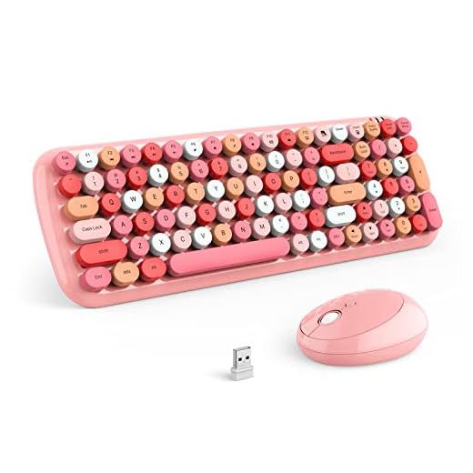 MOFII Wireless Keyboard and Mouse Combo, 2.4GHz Retro Typewriter Keyboard and Cute Mouse for Computer PC Desktops Laptop Windows(Pink Mix)