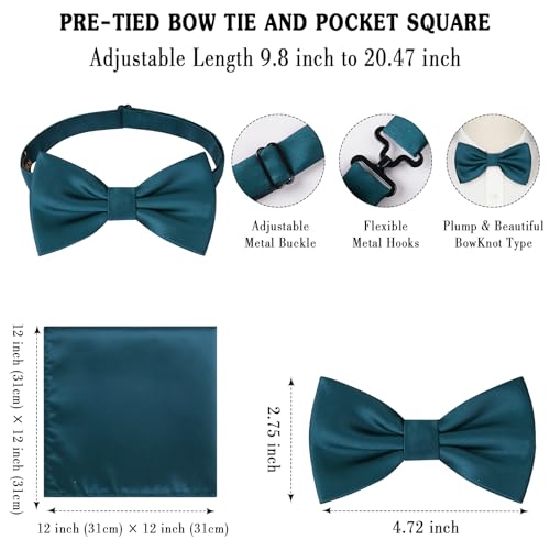 Image of HISDERN Bow Ties for Men Solid Color Pre-Tie Bow Tie and Pocket Square Set Classic Formal Tuxedo Bowties for Wedding Party
