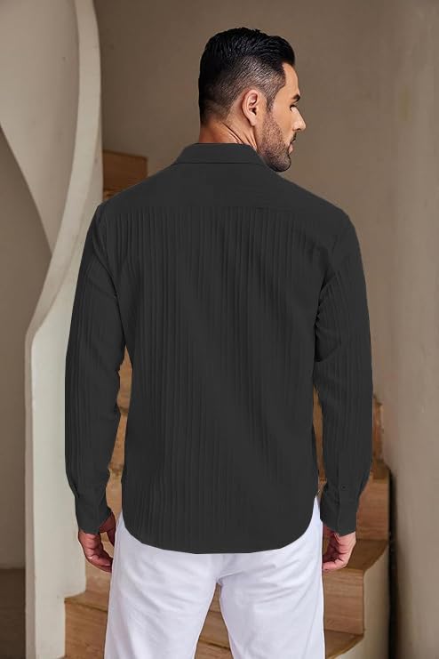 Image of Leriya Fashion Shirt for Man New |Textured Shirts for Men | Long Sleeve Button Down Shirt |Beach Holiday Trendy Evening & Vacation Outfit