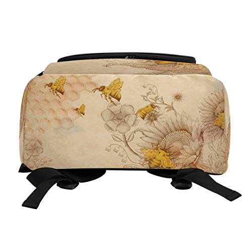Naanle Stylish Honey Bees And Wildflowers Retro Style Casual Daypack College Students Multipurpose Backpack Large Travel Hiking Bags Computer Bag For Men Women #TOP5