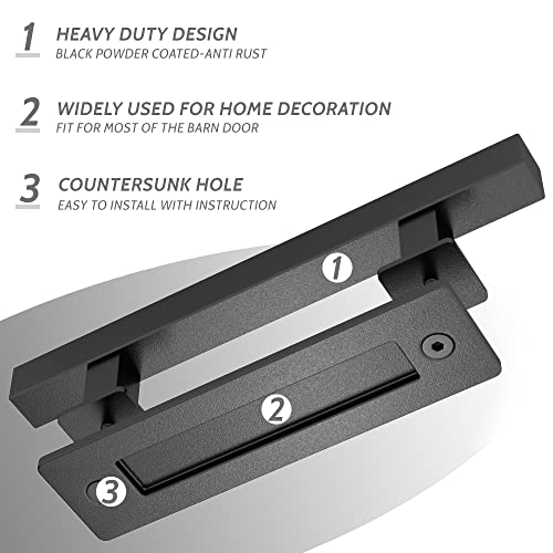 Skysen 2 Pack 12" Barn Door Handles, Sliding Barn Door Pull Handle, No Gap Flat Plate Design- Heavy Duty- Square- Easy To Install- Matt Black (685-2) #TOP4