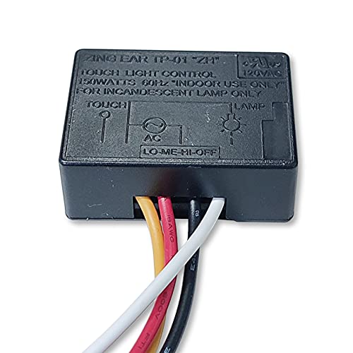 Rhinenet Zing Ear Tp-01 Zh Incandescent Touch Light Dimmer Switch On/Off Table Lamp Module Control Sensor 150W 120V Lo-Me-Hi-Off Settings Indoor Use Only 1 7/8" X 1 3/8" X 5/8" Replacement Tools #TOP2