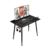 Need ゲーミングデスク 幅90cm奥行60cm パソコンデスク モニターアーム取付対応 おしゃれ コンパクトデスク ドリンクホルダー/ヘッドホンラック/配線収納ラック付き (ブラック 90*60*75cm)