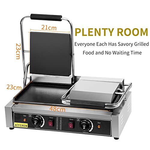 Commercial Panini Press Sandwich Maker 110V 3600W Non-Stick Full Grooved Plates Double Electric Stainless Steel Sandwich Maker For Hamburgers Steaks Bacons (Commercial Plain Press) #TOP1
