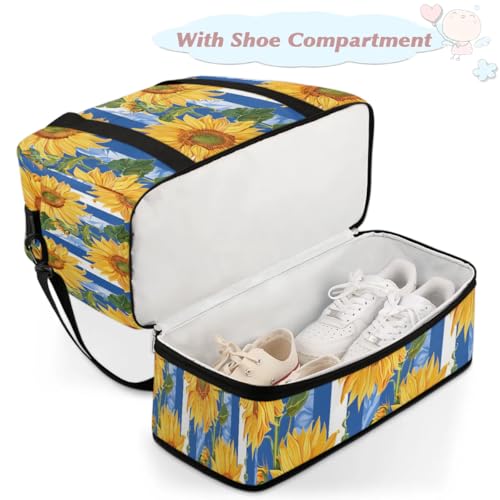 Travel Duffel Bags Sunflower Stripes Foldable Weekender Bags for Women with Shoes Compartment Waterproof & Tear Resistant Carry on Overnight Luggage Duffel Bag Shoulder Sports Tote Bag4
