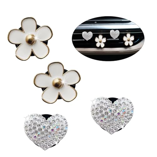 Image of 4PCS Car Air Vent Clips with Fragrance Pads, Cute Flower Air Fresheners | Daisy, Heart-Shaped Vent Clip, Car Interior Decor Charm, Car Decor Accessories, for Women and Girls, Interior Aesthetic