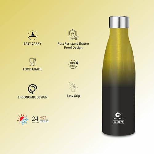 Image of Clay Craft Vacbott Gerald Dual tone Insulated Double Wall|18 Hours Hot and 24 Hours Cold Water Bottle Vacuum Insulated|Thermosteel|Flask 1000ml Bottles|BPA-Free|BIS Certified|1Year Limited Warranty