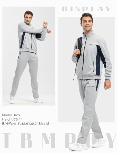 TBMPOY Men's Tracksuits Sweatsuits for Men Set Track Suits 2 Piece Casual Athletic Jogging Warm Up Full Zip Sweat Suits Grey XXL