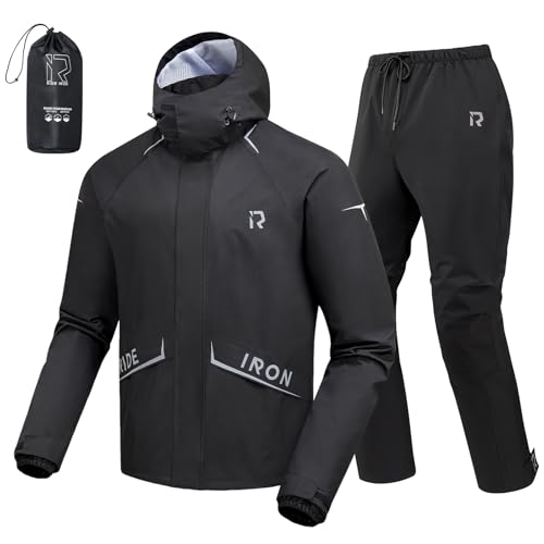 RIDEIRON Motorcycle Rain Gear Rain Suit for Men & Women Waterproof Jacket and Pants Breathable Reflective Raincoat for Riding Fishing Golf Hunting Camping L