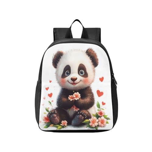 Cute Panda Flowers White Kids Backpack for Boys Girls Lightweight Travel Daypack Rucksack for Kids Elementary