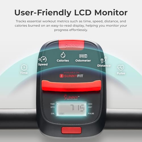 Sunny Health & Fitness Smart Manual Walking Treadmill, 300 LB Weight Capacity, Non-Electric, Fixed Incline, Compact & Foldable, Digital Monitor, Bluetooth Connection with SunnyFit App - SF-T1407SMART