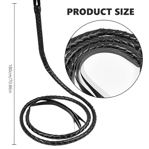 YSAOAKA Leder Peitsche 1,8 m Schwarz, Generisch Reitpeitsche für Kostüme, Indiana Jones Style Bullwhip für Kostümliebhaber, Rollenspiel, Karnevalshow
