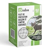 Filet balcon anti chute pour chat, oiseaux, chien, enfant (4m x 3m) | Protection fenêtre sans perçage à fixer | Comprends 15m de corde, 20 crochets, 20 colliers de serrage. Grillage sécurité murale