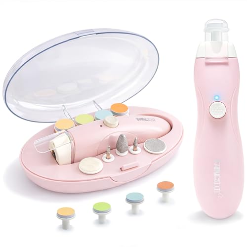 Image of Fansidi Rechargeable Baby Nail Trimmer with Stepless Speed Control, Safe Electric Baby Nail File for Newborns, Infants & Toddlers, 8100RPM, LED Light, Dust Shield, Adult Nail Care Set,Warm Blush Pink