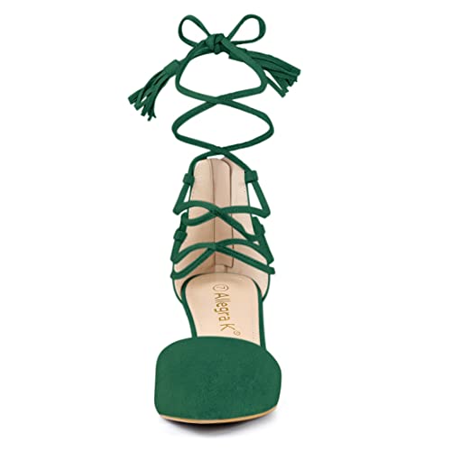 Allegra K Allegra K Women's Pointed Toe Block Heels Emerald Green Lace Up Pumps - 10 M US