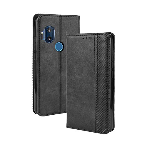 Dedux Flip Funda con Motorola One Hyper, Tapa de Billetera de Cuero Retro Cierre Magnético Folio Soporte Ranuras para Tarjetas, Negro