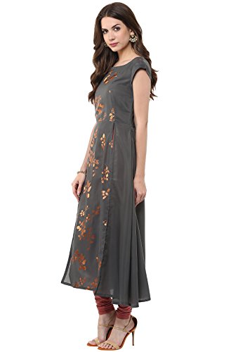 Image of Janasya Women's Crepe Frontslit Kurta