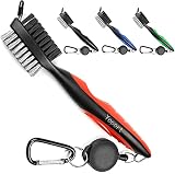 Yoport Golf Club Brush and Club Groove Cleaner 2 Ft Retractable Zip-line Aluminum Carabiner, Lightweight and Stylish, Ergonomic Design, Easily Attaches to Golf Bag(Red)