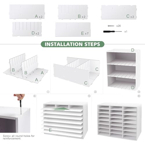 SONGWAY Desk Paper Storage Organizer - Literature Organizer, 24 Compartments Classroom Mailbox with Adjustable Shelves, Desktop File Sorter, Paper and Mail Organizer for Home Office School, White