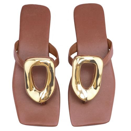 Flip Flops For Women Comfort Thong Flat Slide Sandals Summer Beach Open Square Toe Shoes with Metal Decoration Casual Fashion4