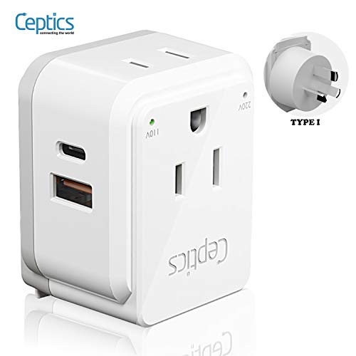 Australia, China, New Zealand Power Plug Adapter Travel Set by Ceptics, Safe Fast