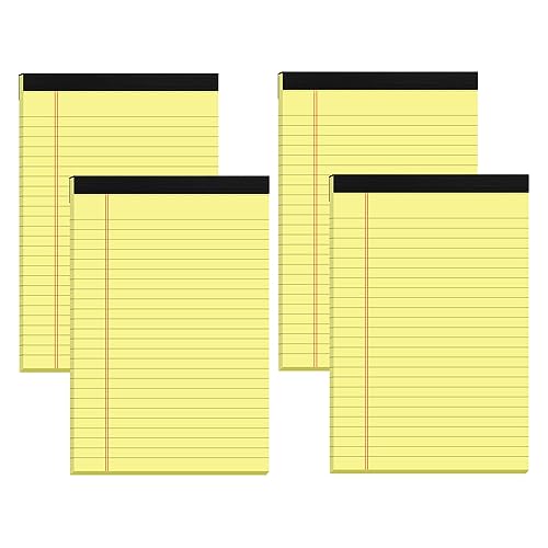 Small Note Pads 5x8 Yellow – 4 Pack, 80gsm Premium Thick Paper, 30 Sheets/ 60 Pages Per Pad, Perforated Pages Narrow Ruled Writing Pad, College Ruled Legal Notepads 5x8 for Homework, Office, Business