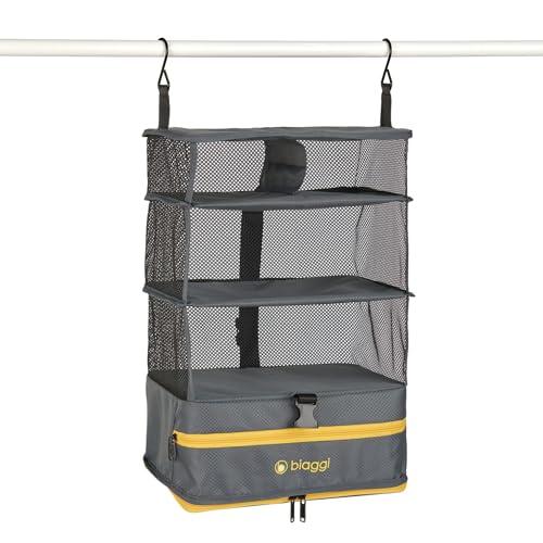 Biaggi Hangmates 3-Tiered ZipCube - Hanging Shelf Cube with Packing Compartments for Travel Organization - Lightweight and Durable - Dimensions 19” x 12” x 9” Opened - MEDIUM