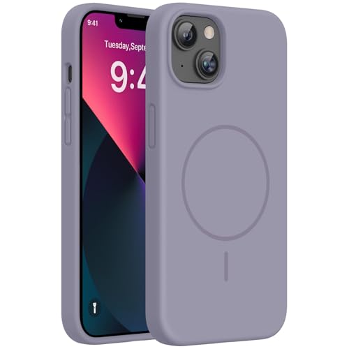 Image of Miracase Magnetic for iPhone 13 Case, [Soft Anti-Scratch Microfiber Lining], Compatible with MagSafe, Liquid Silicone Case Shockproof Drop Protection Phone Case for 13, Lavender Gray