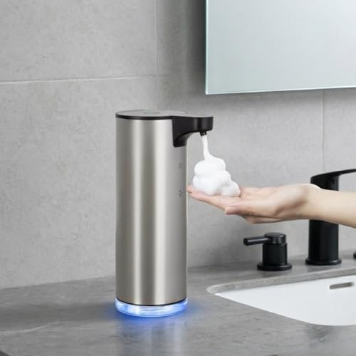 Dispensador Automático de Jabón Acero Inoxidable: Sensor Infrarrojos Sin Contacto con Modo de Autolimpieza y Luz LED, Dispensador de jabón en Espuma para baño y Cocina Dispensador Automático de Jabón Acero Inoxidable: Sensor Infrarrojos Sin Contacto con Modo de Autolimpieza y Luz LED, Dispensador de jabón en Espuma para baño y Cocina