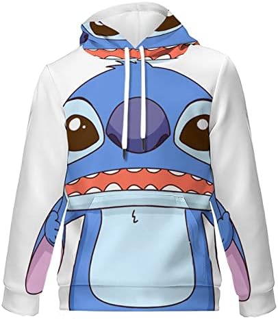 Lahodnamw Stitch Hoodies 3D Japanese Anime Cartoon Theme Print Pullover Hoodie Sweatshirt With Kangaroo Pocket Sportswear for Birthday