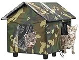 Picture of Large Elevated Cat House for Outdoor - Weatherproof Feral Cat Shelters for Winter with Escape Door, Waterproof Camouflage Insulated Pet House for Keeping Outdoor Cats Warm, Green