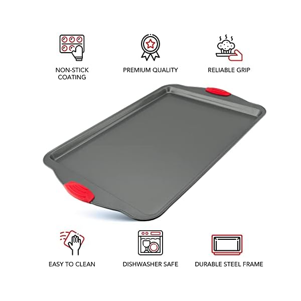 Premium Nonstick Baking Sheet Pans â Set of 3, Heavy-Gauge Carbon Steel, Warp, Dent, and Rust-Resistant â Gourmet Rimmed Half Cookie Sheet Trays, Non-Toxic for Exceptional Baking Performance