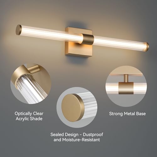 Tubicen Gold Vanity Light 25in Linear Bathroom Light Fixture Over Mirror 360° Beam Lighting 12W Dimmable LED Bath Bar Vertical Linear Vanity Tube Sconce Slim Wall Light for Living Room Bathroom by Tubicen - Image 4