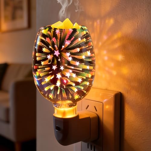 PORFOYO Lampada profumata elettrica, lampada profumata, lampada aromatica per cera profumata, lampada per fusione di cera, lampada 3D, in vetro elettrico, per casa, camera da letto, ufficio, yoga
