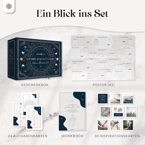 Vision Board Set 2026 - DAS ORIGINAL ”Liebes Zukunfts-Ich” von Lebenskompass® - Bastel Dein eigenes Visionboard und visualisiere das Leben deiner Träume - Geschenke für Frauen & Männer