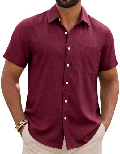 siliteelon Leinenhemd Herren Kurzarm Regular Fit Sommerhemd Freizeithemden Leicht Luftig Outdoor Strand Leinen Shirt