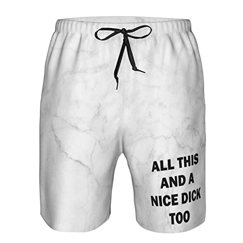 All This and A Nice Dick Too Gift Mens Boys Short 80s 90s Vintage Swim Trunks with Mesh Lining Swim Suits Board Shorts White