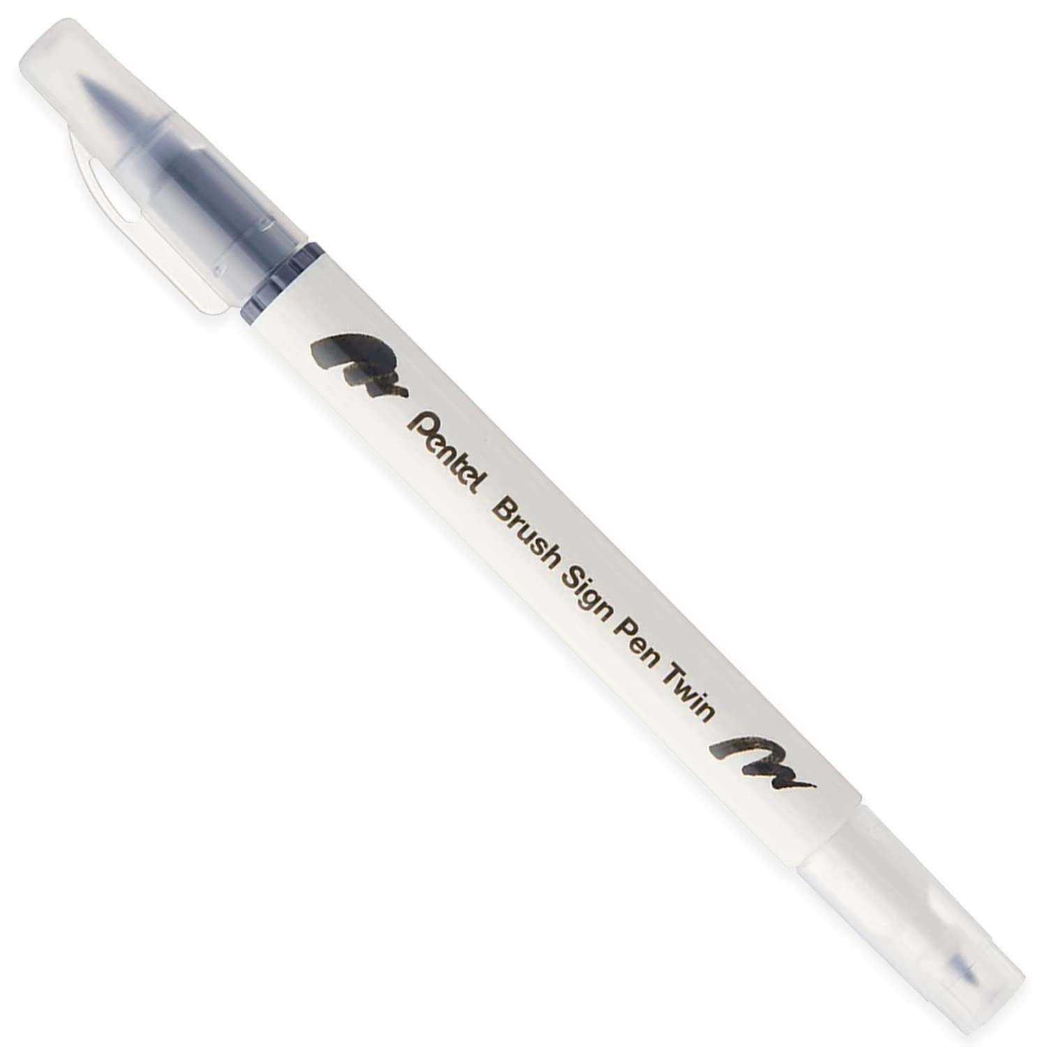 Pentel SESW30C Brush Sign Pen Twin Fibre Tip Pen, Double Ended, Water-based Ink, Dark Pack of 6, Black, Light Grey - Image 3